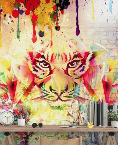 Pieni graffiti Tiger Face Taustakuva Seinämaalaus Pieni graffiti Tiger Face Taustakuva Seinämaalaus