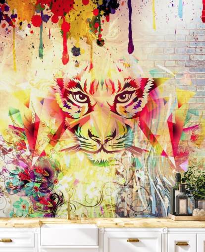Liten Graffiti Tiger Face Bakgrunn Mural