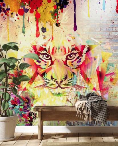 Papel pintado Cara de tigre con graffiti pequeño