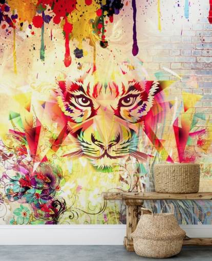 Liten Graffiti Tiger Face Bakgrunn Mural