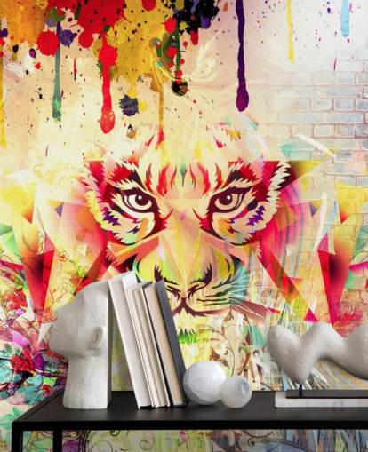 Decorazione murale con piccola faccia di tigre con graffiti
