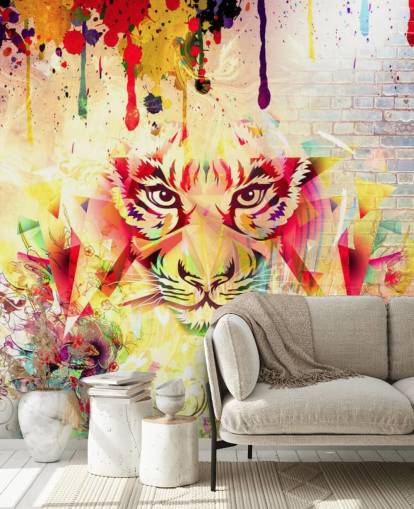 Papel pintado Cara de tigre con graffiti pequeño