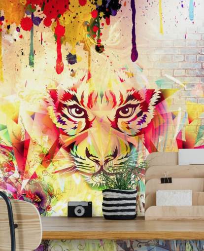 Papel de parede pequeno Graffiti Tiger Face Papel de parede pequeno Graffiti Tiger Face