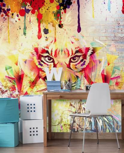 Liten Graffiti Tiger Face Bakgrunn Mural