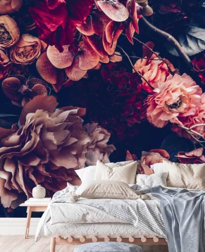 tumma muokattava kukka-taustakuvamaalaus nimeltä Dark Vintage Floral makuuhuoneeseen