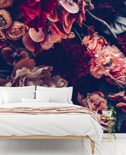 dark customisable floral wallpaper mural called Dark Vintage Floral for bedroom