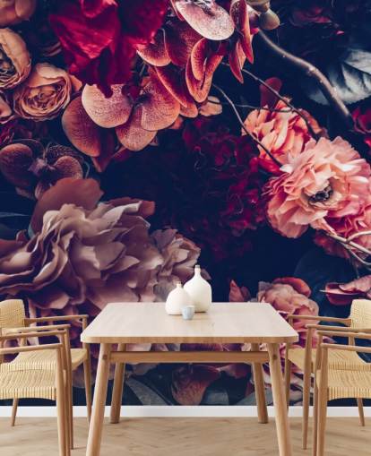 mørkt tilpassbart blomstertapet veggmaleri kalt Dark Vintage Floral for soverom mørkt tilpassbart blomstertapet veggmaleri kalt Dark Vintage Floral for soverom