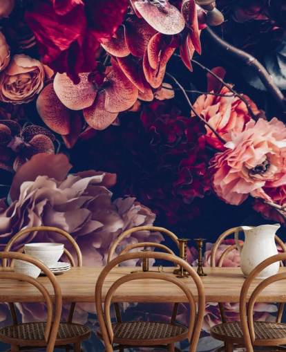 tumma muokattava kukka-taustakuvamaalaus nimeltä Dark Vintage Floral makuuhuoneeseen tumma muokattava kukka-taustakuvamaalaus nimeltä Dark Vintage Floral makuuhuoneeseen