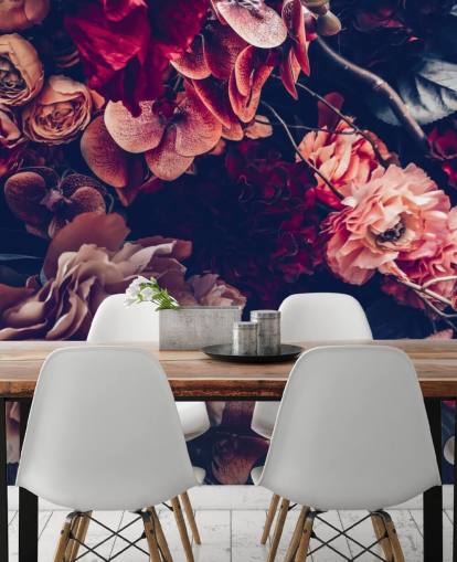 dark customizable floral wallpaper mural called Dark Vintage Floral for bedroom
