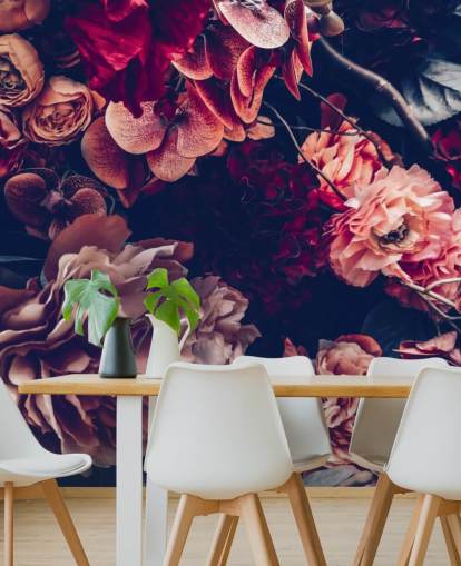 dark customizable floral wallpaper mural called Dark Vintage Floral for bedroom