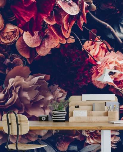 mørkt tilpassbart blomstertapet veggmaleri kalt Dark Vintage Floral for soverom mørkt tilpassbart blomstertapet veggmaleri kalt Dark Vintage Floral for soverom