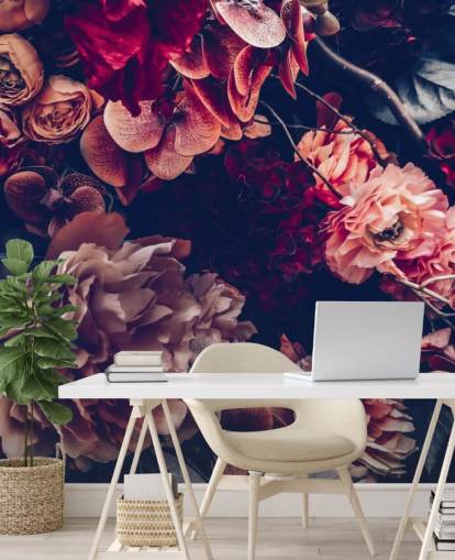 dark customizable floral wallpaper mural called Dark Vintage Floral for bedroom