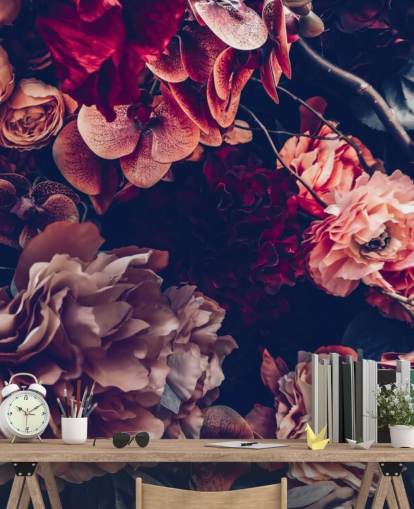 tumma muokattava kukka-taustakuvamaalaus nimeltä Dark Vintage Floral makuuhuoneeseen