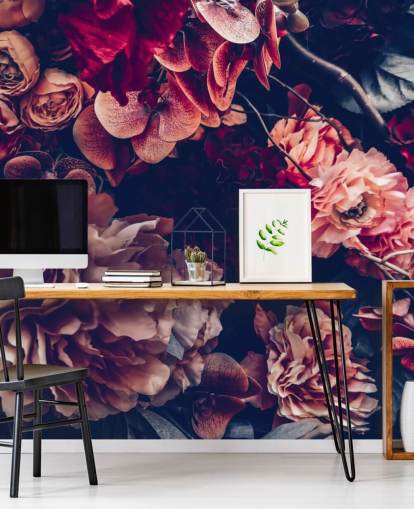 mörk anpassningsbar blommig tapetväggmålning kallad Dark Vintage Floral för sovrum