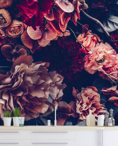 mörk anpassningsbar blommig tapetväggmålning kallad Dark Vintage Floral för sovrum