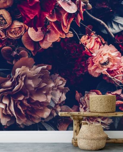 dark customisable floral wallpaper mural called Dark Vintage Floral for bedroom