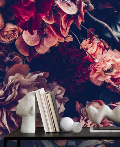 mørkt tilpasselig blomstertapet vægmaleri kaldet Dark Vintage Floral til soveværelse