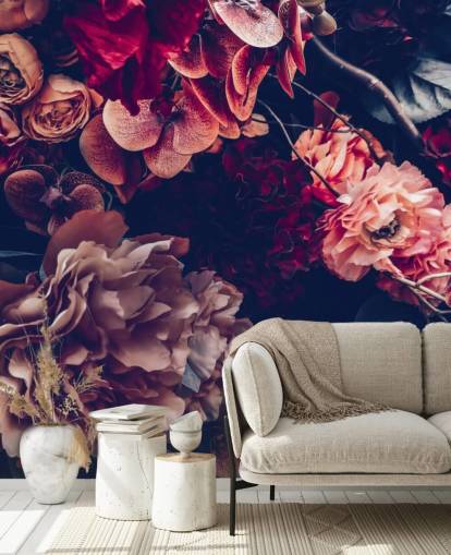 dunkles personalisierbares Blumentapeten-Wandbild namens Dark Vintage Floral für Schlafzimmer