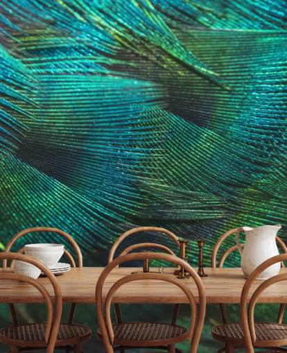 Closeup Peacock Feathers Wall Mural