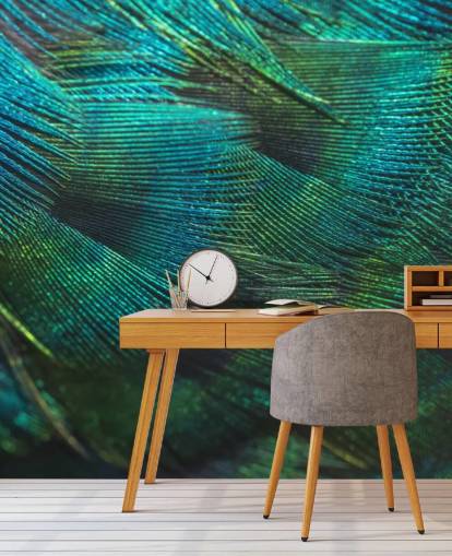 Closeup Peacock Feathers Wall Mural
