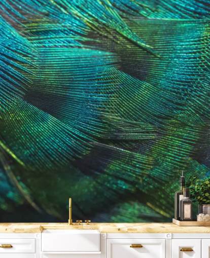 Mural de pared Plumas de pavo real en primer plano