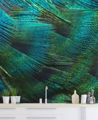 Närbild Peacock Fjädrar väggmålning