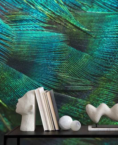 Closeup Peacock Fjer Vægmaleri