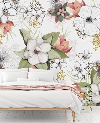 Weißes florales Burst-Wandbild von Kelly Kratzing