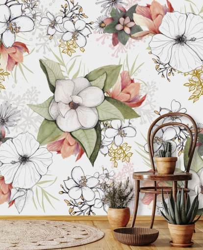 Weißes florales Burst-Wandbild von Kelly Kratzing