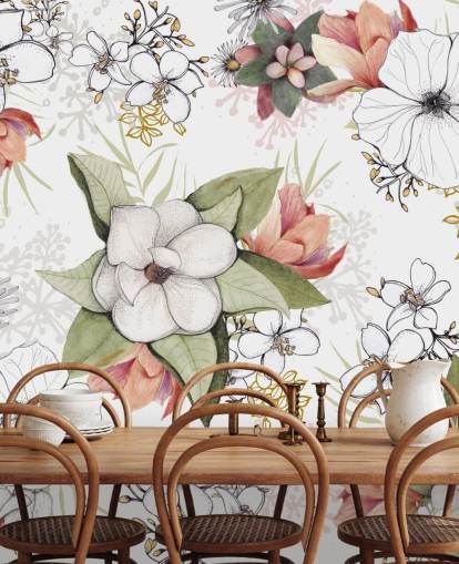 Mural Burst Floral Branco por Kelly Kratzing