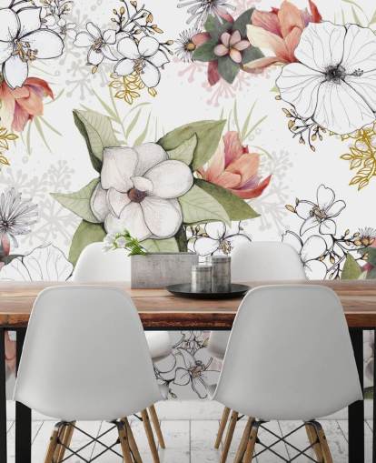 White Floral Burst Mural by Kelly Kratzing White Floral Burst Mural by Kelly Kratzing
