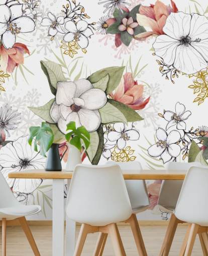 Decorazione murale con motivo floreale bianco di Kelly Kratzing