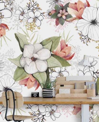 Vit blommig Burst Väggmålning av Kelly Kratzing