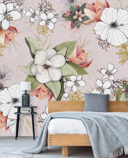Pink Floral Burst Wallpaper af Kelly Kratzing