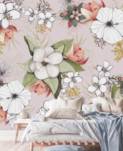 Papier peint Pink Floral Burst par Kelly Kratzing
