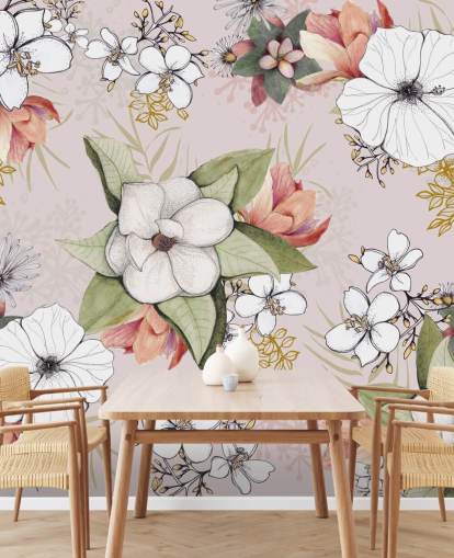 Pink Floral Burst Behang van Kelly Kratzing