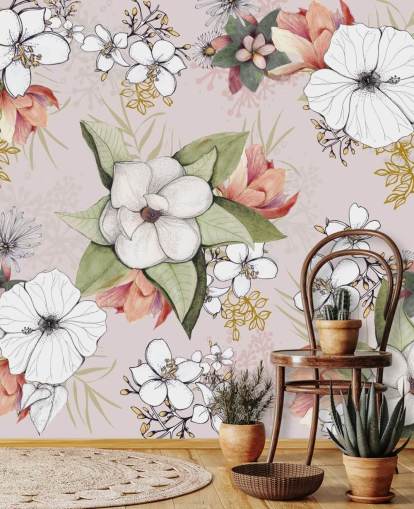 Pink Floral Burst Wallpaper by Kelly Kratzing