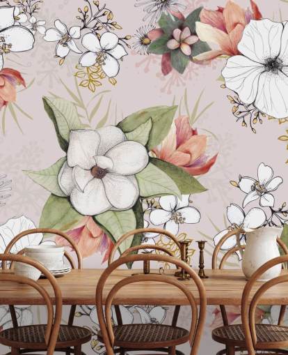 Pink Floral Burst Wallpaper by Kelly Kratzing