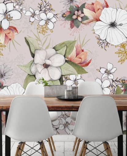 Pink Floral Burst Behang van Kelly Kratzing