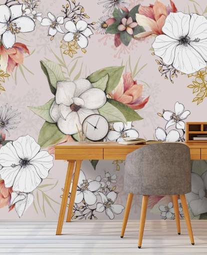 Pink Floral Burst Wallpaper by Kelly Kratzing