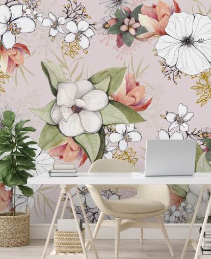 Papel de parede Pink Floral Burst por Kelly Kratzing Papel de parede Pink Floral Burst por Kelly Kratzing