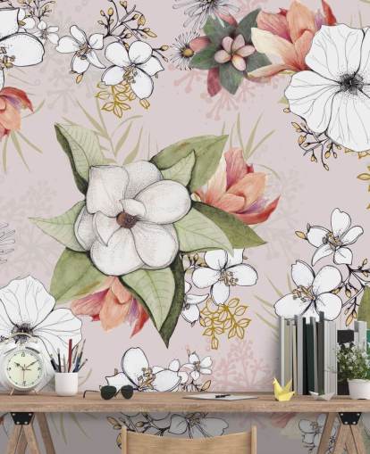 Carta da parati Pink Floral Burst di Kelly Kratzing