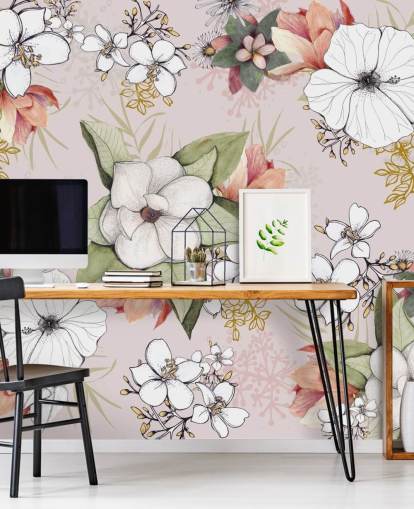 Pink Floral Burst Wallpaper by Kelly Kratzing