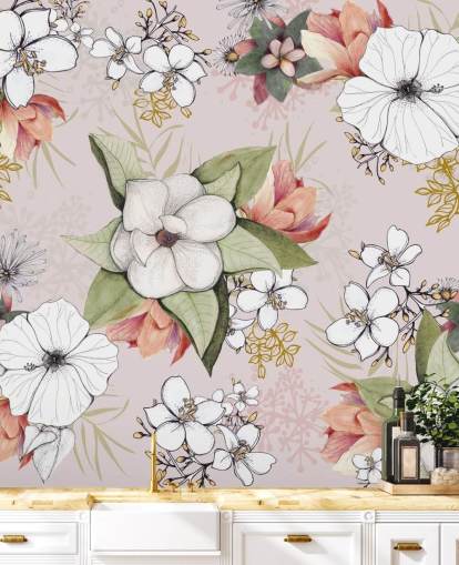 Papel pintado rosa floral de Kelly Kratzing