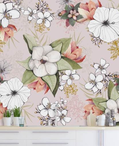 Pink Floral Burst Wallpaper by Kelly Kratzing