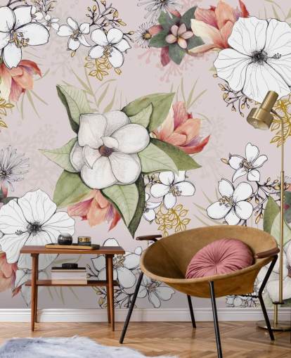 Papel pintado rosa floral de Kelly Kratzing