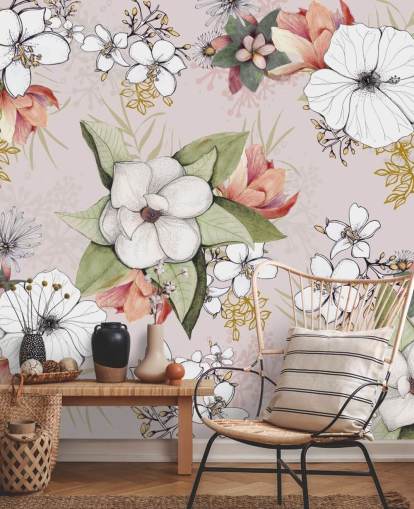 Pink Floral Burst Behang van Kelly Kratzing
