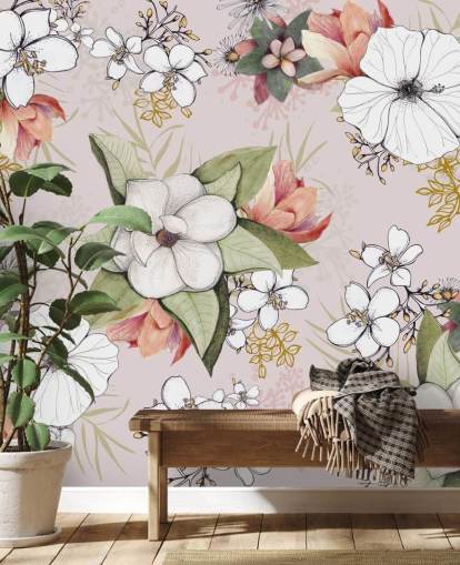 Pink Floral Burst Behang van Kelly Kratzing