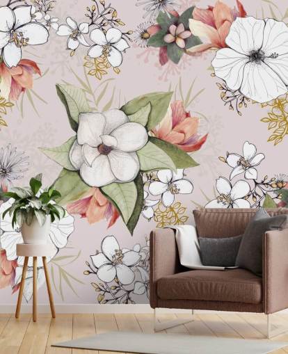 Pink Floral Burst Wallpaper by Kelly Kratzing