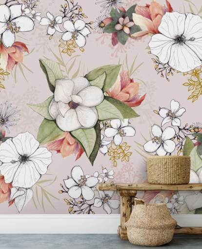 Pink Floral Burst Wallpaper by Kelly Kratzing